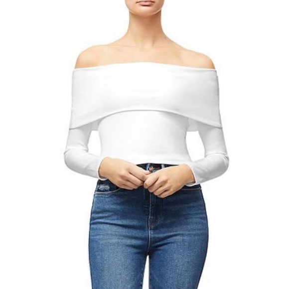 🆕GOOD AMERICAN Rib Fold Over Off Shoulder Top-L - Picture 13 of 14